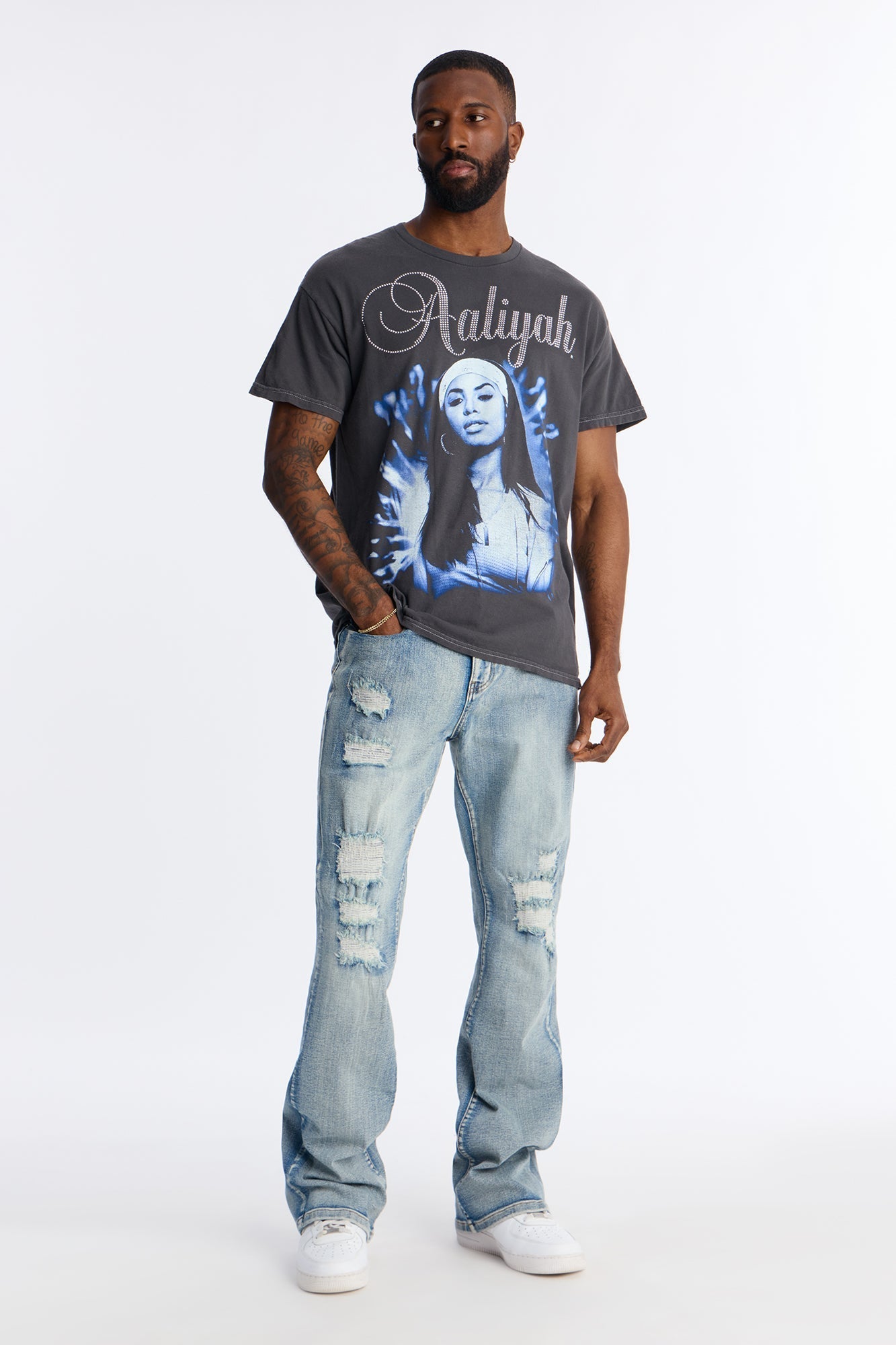 Embellished Aaliyah One In A Million Short Sleeve Tee - Black