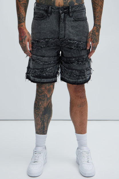 Nice Try Frayed Denim Short - Black Wash