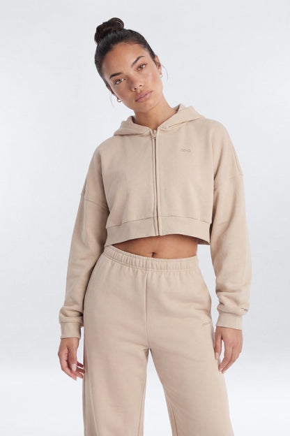 CoreFleece Boxy Crop Zip Hoodie Sweatshirt - Taupe