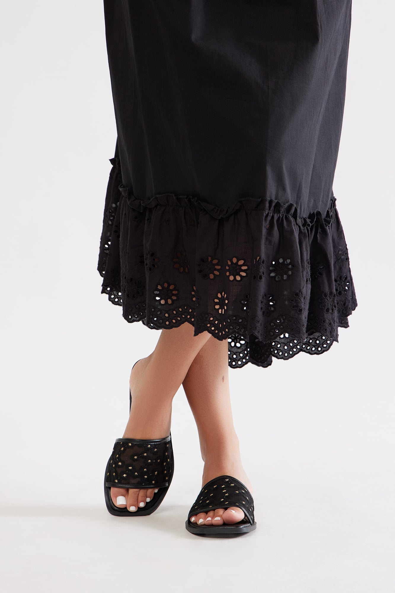 Zita Floral Slip On Sandals - Black