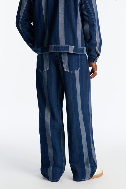 Wide Leg Two Tone Stripe Jean - Dark Wash
