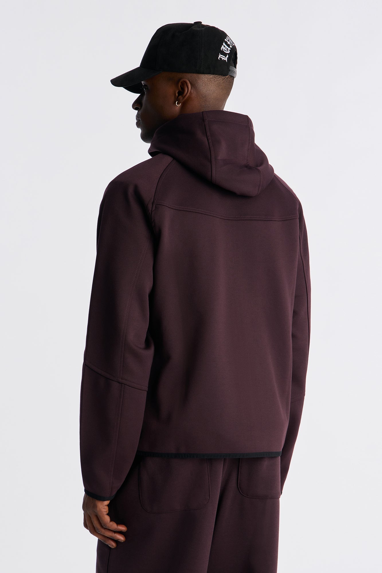 Structured Paneled Fleece Zip UP Hoodie - Plum