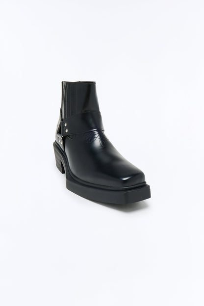 Square Toe Matte Faux Leather Chelsea Boot - Black