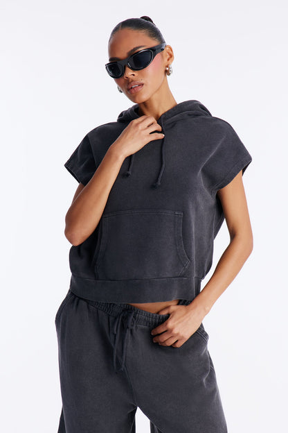 Angie Washed Short Sleeve Sweatshirt - Black