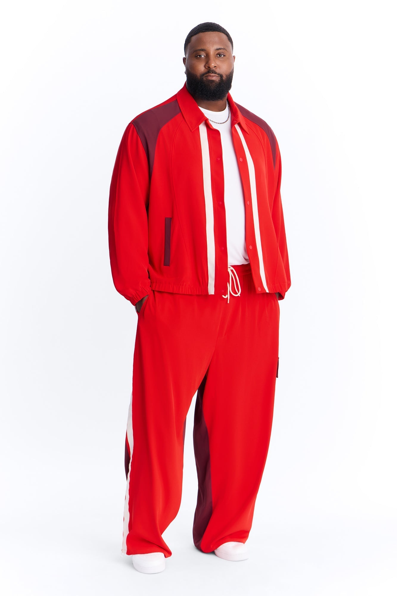 Wide Leg Manchester Color Block Pant - Red