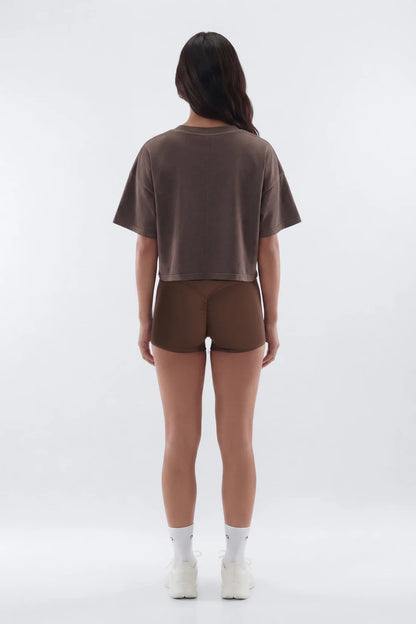 Cotton Jersey Boxy Short Sleeve Top - Brown