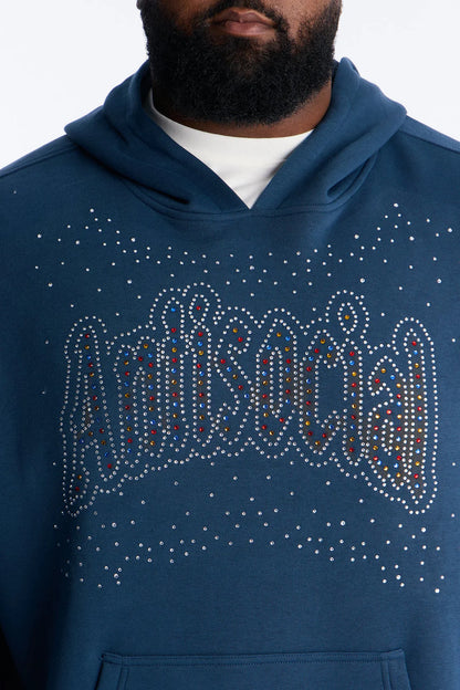 Antisocial Rhinestone Pearl Oversized Hoodie - Navy