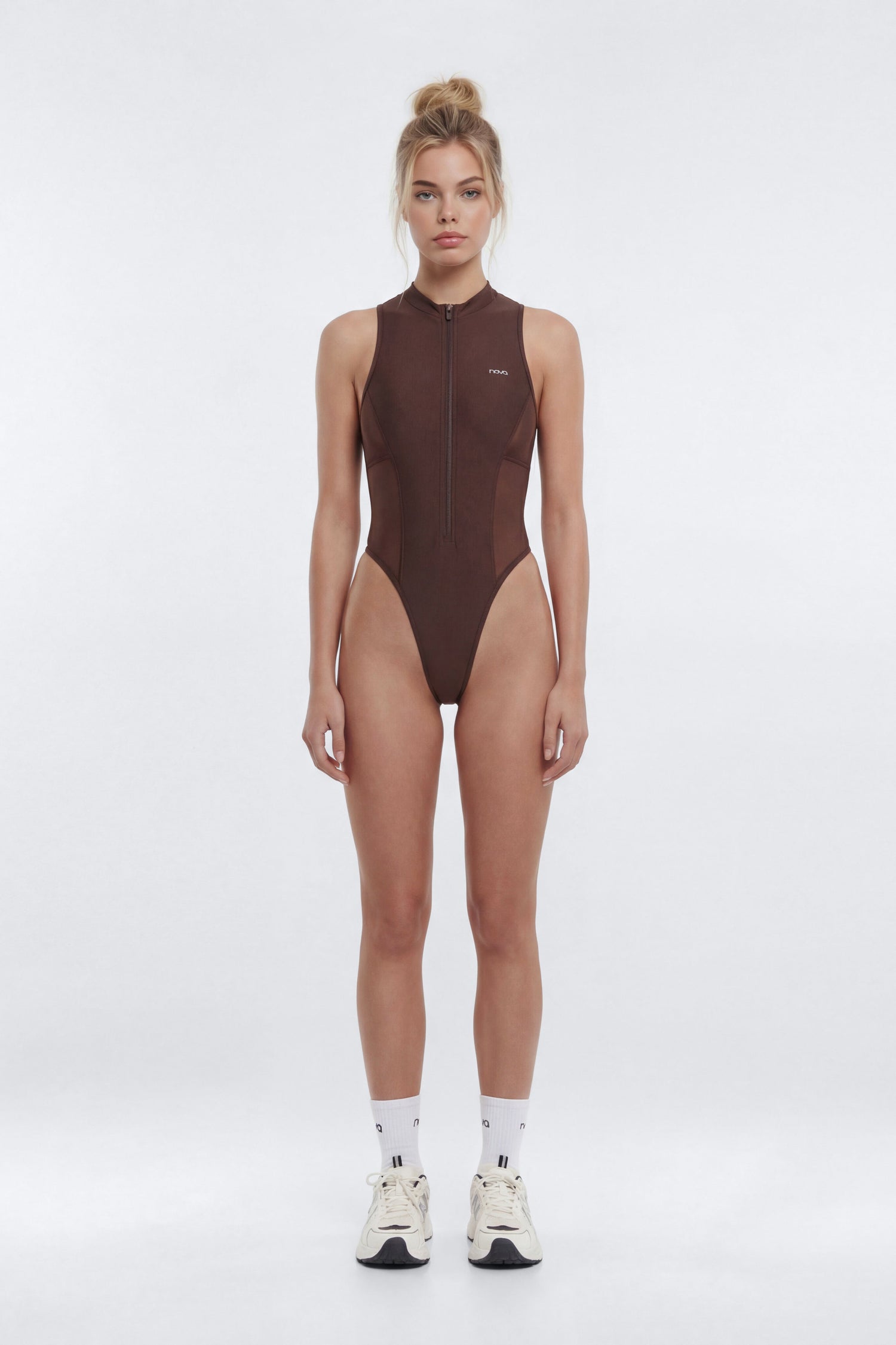 AirSculpt™ Front Zip Sports Bodysuit - Brown
