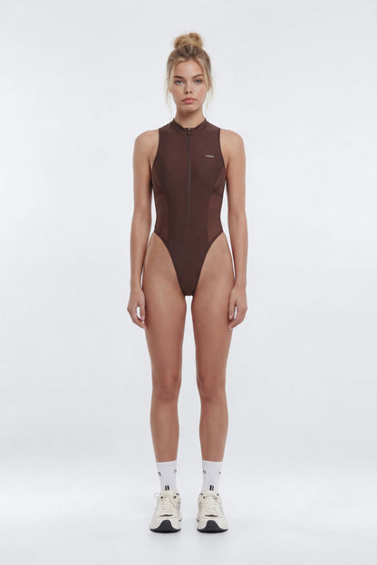 AirSculpt™ Front Zip Sports Bodysuit - Brown