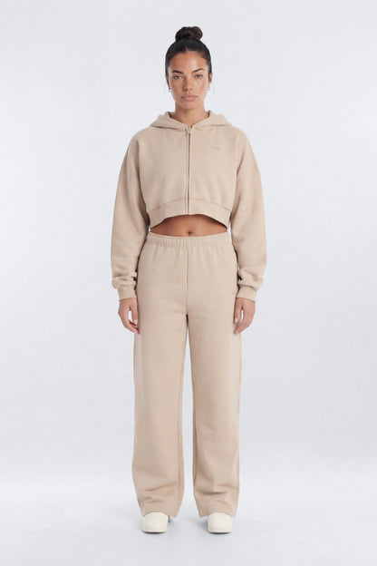 CoreFleece Boxy Crop Zip Hoodie Sweatshirt - Taupe