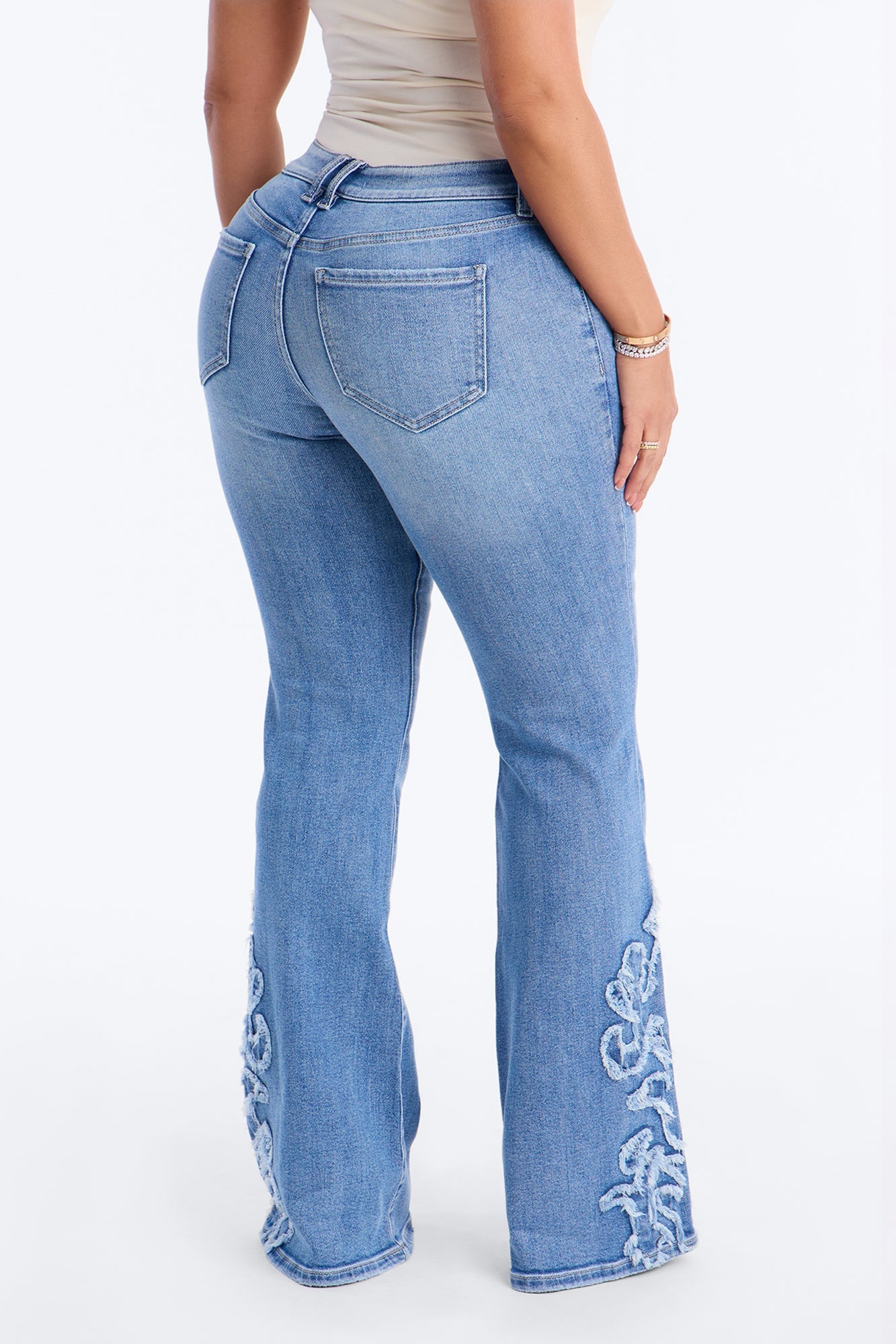 Hot Take Patch Flare Jeans - Medium Wash