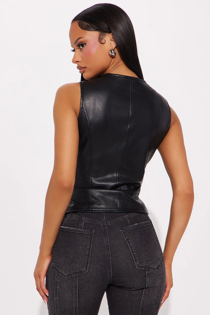 Nara Faux Leather Vest - Black