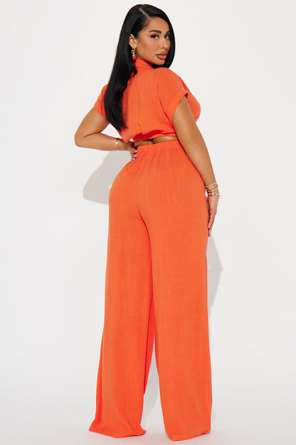 Andrea Linen Pant Set - Orange