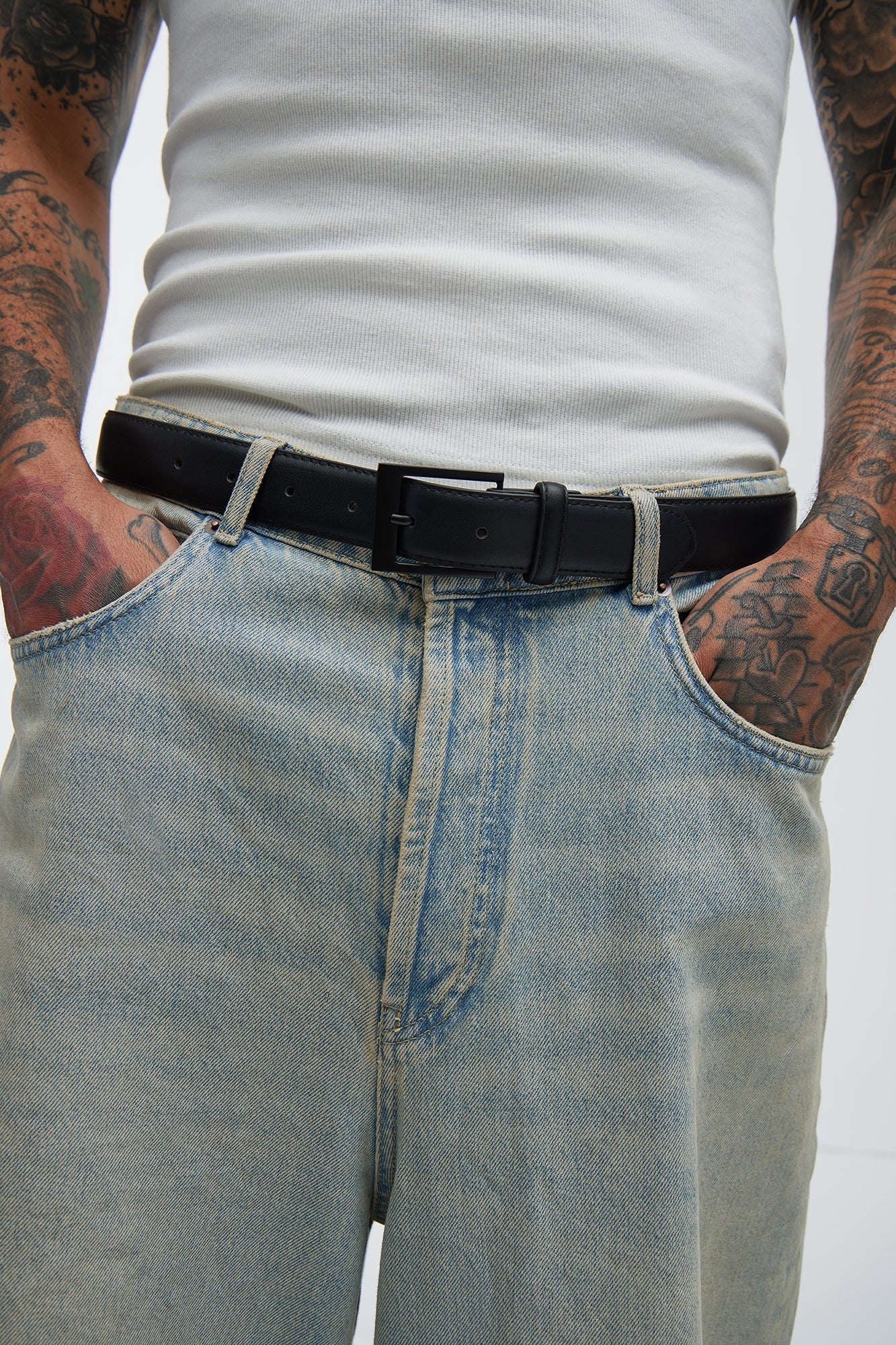 Stay Fly Faux Leather Belt - Black/Black