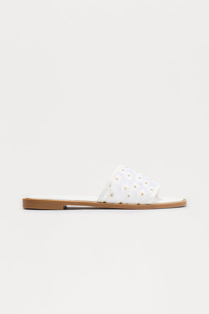 Zita Floral Slip On Sandals - White