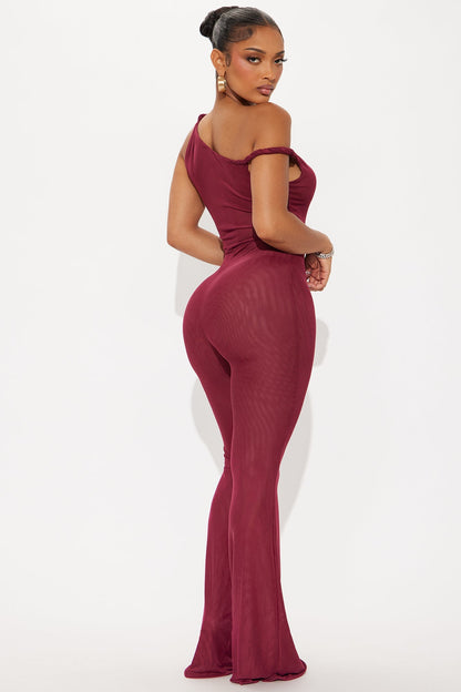 Myla Double Lined Mesh Jumpsuit - Burgundy
