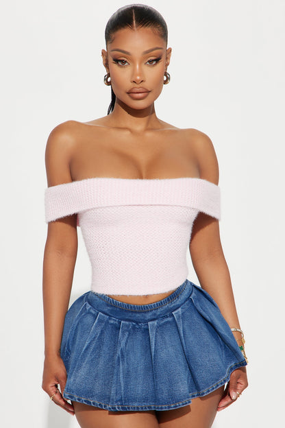 In Too Deep Off Shoulder Sweater Top - Pink