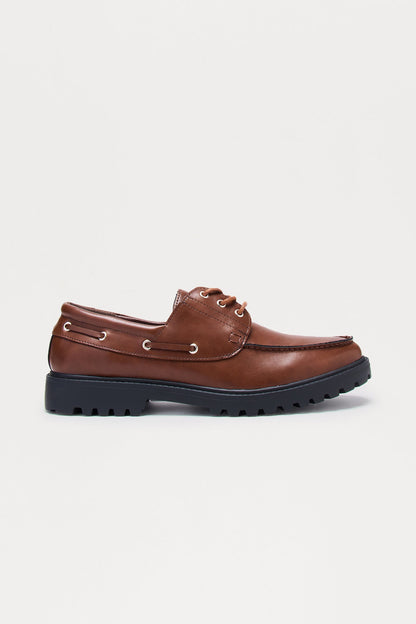 Classic Chunky Sole Lace Up Boat Shoes - Brown