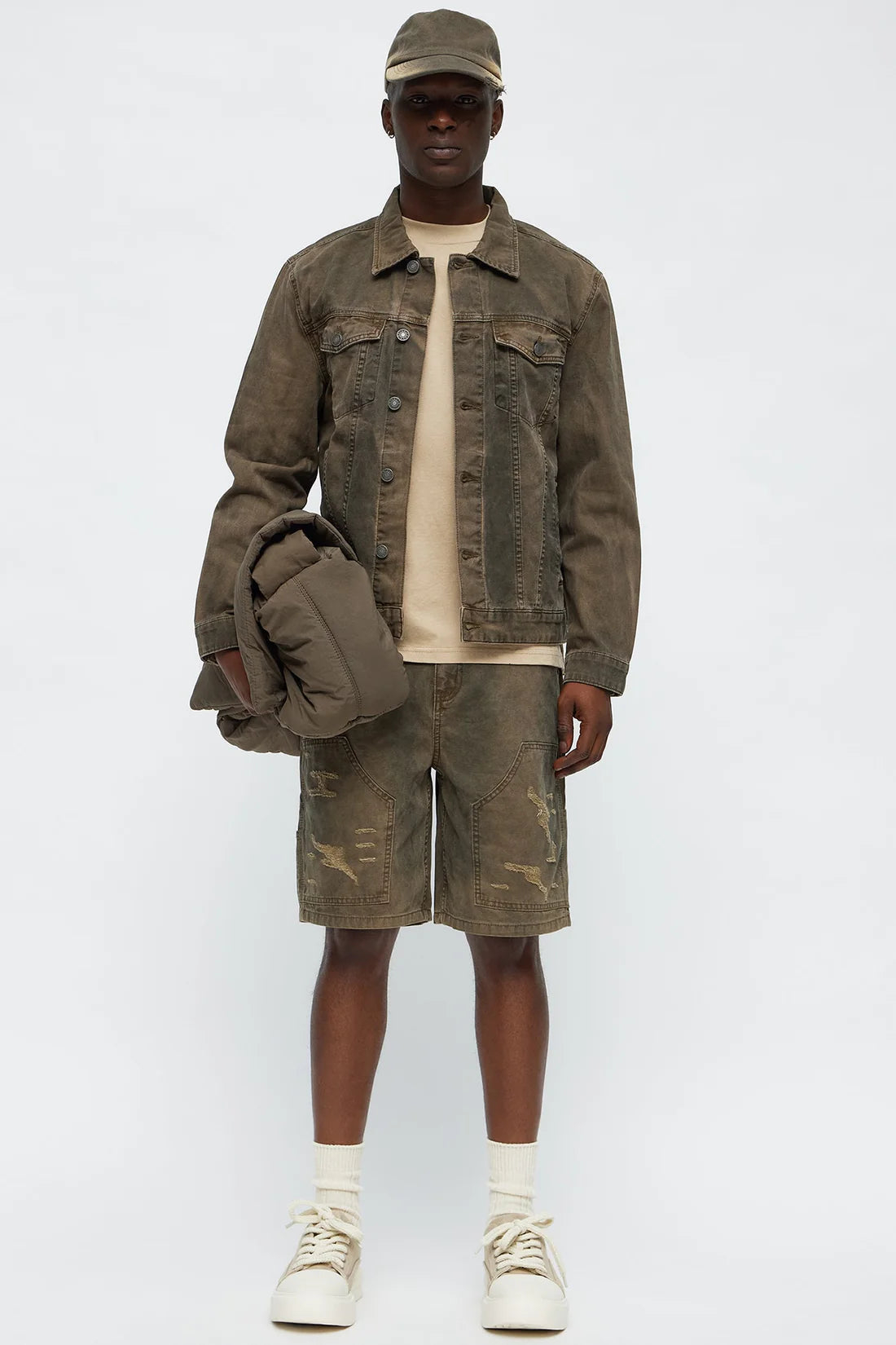 Worn Wild Distressed Trucker Jacket - Brown