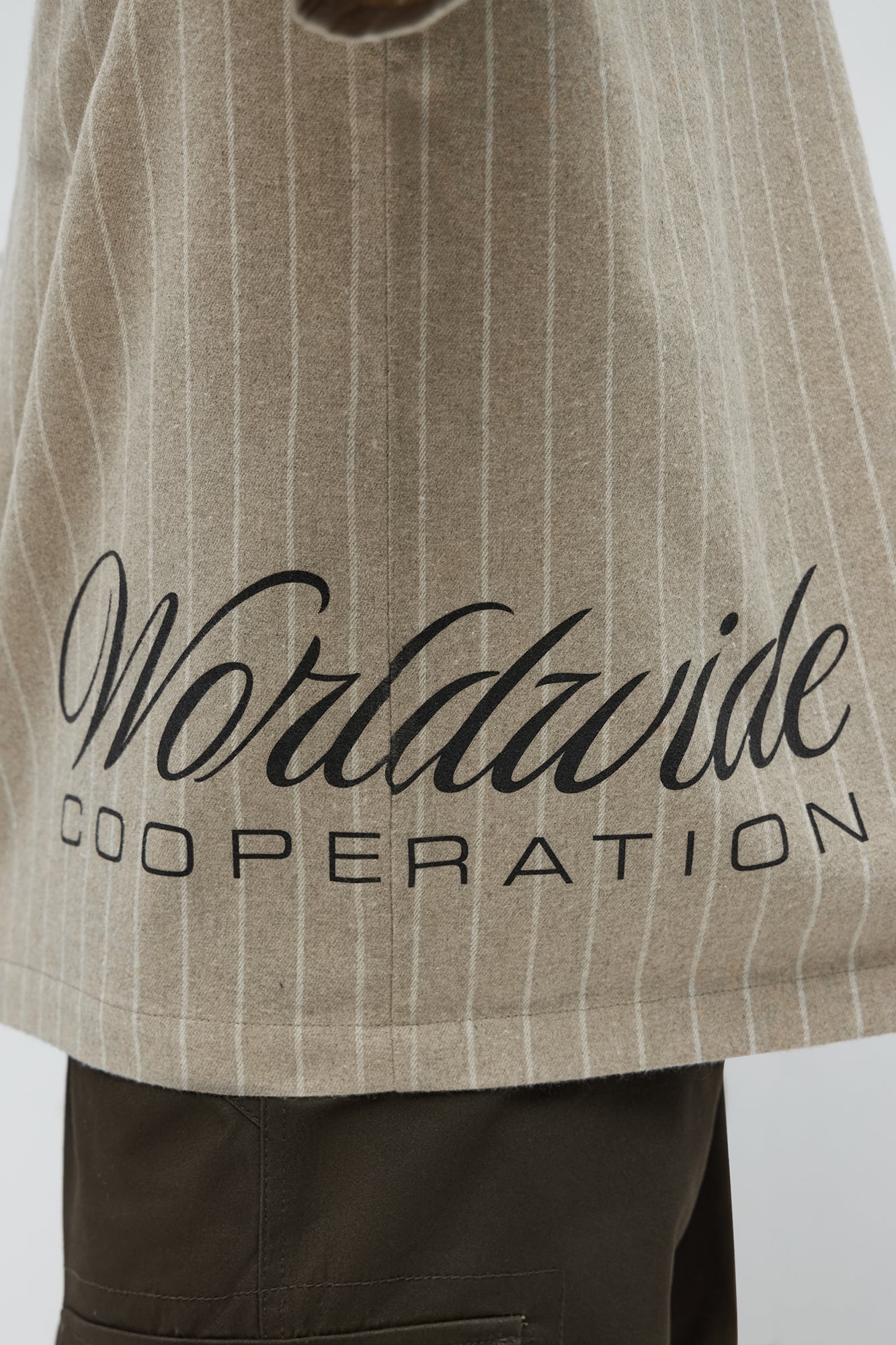 Worldwide Striped Cropped Button Up Shirt - Stone