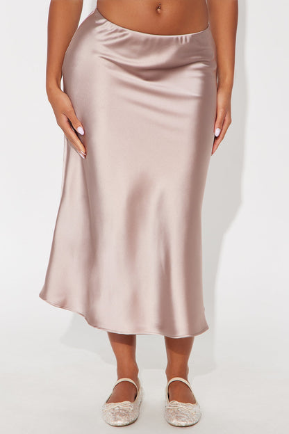 Girls Need Love Satin Midi Skirt - Mocha