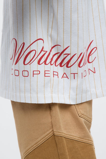 Worldwide Striped Cropped Button Up Shirt - White