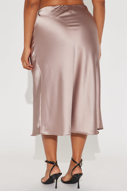 Girls Need Love Satin Midi Skirt - Mocha