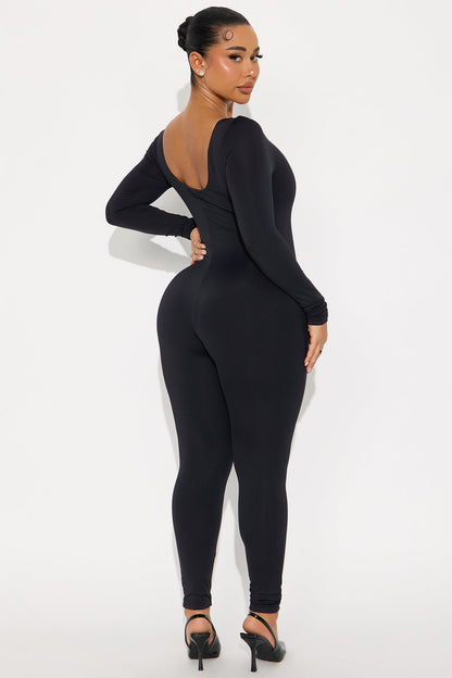 Alexa Double Lined Skinny Leg Jumpsuit - Black