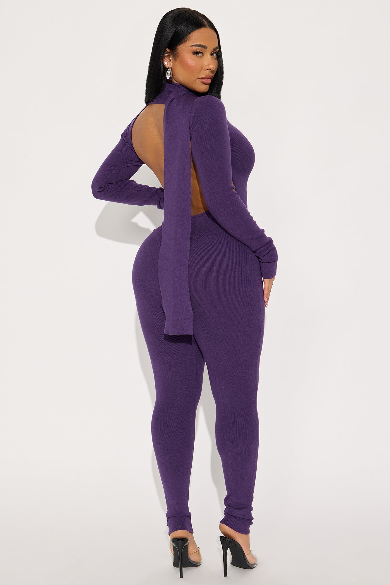 Love Me More Sweater Skinny Leg Jumpsuit - Plum