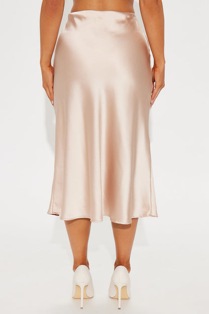 Girls Need Love Satin Midi Skirt - Champagne