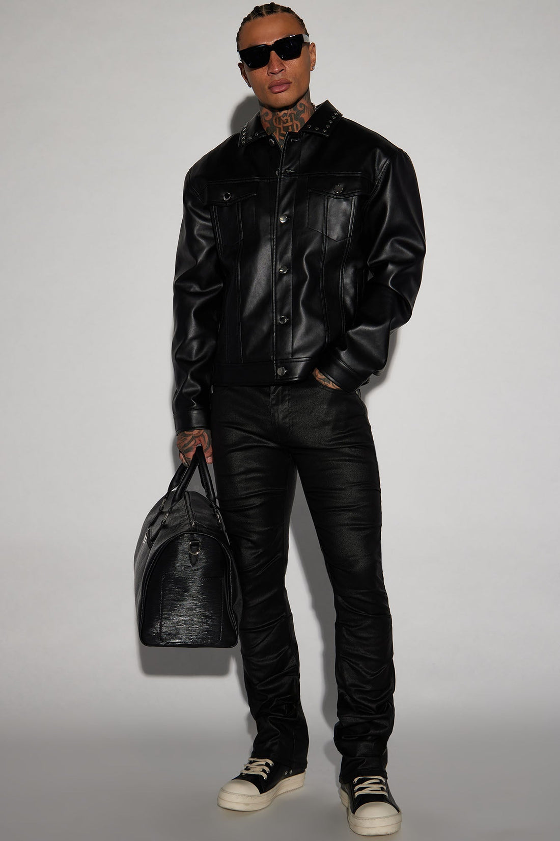 Live Wire Waxed Pleat Skinny Flare Pants - Black
