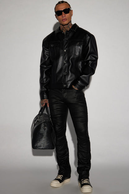 Live Wire Waxed Pleat Skinny Flare Pants - Black