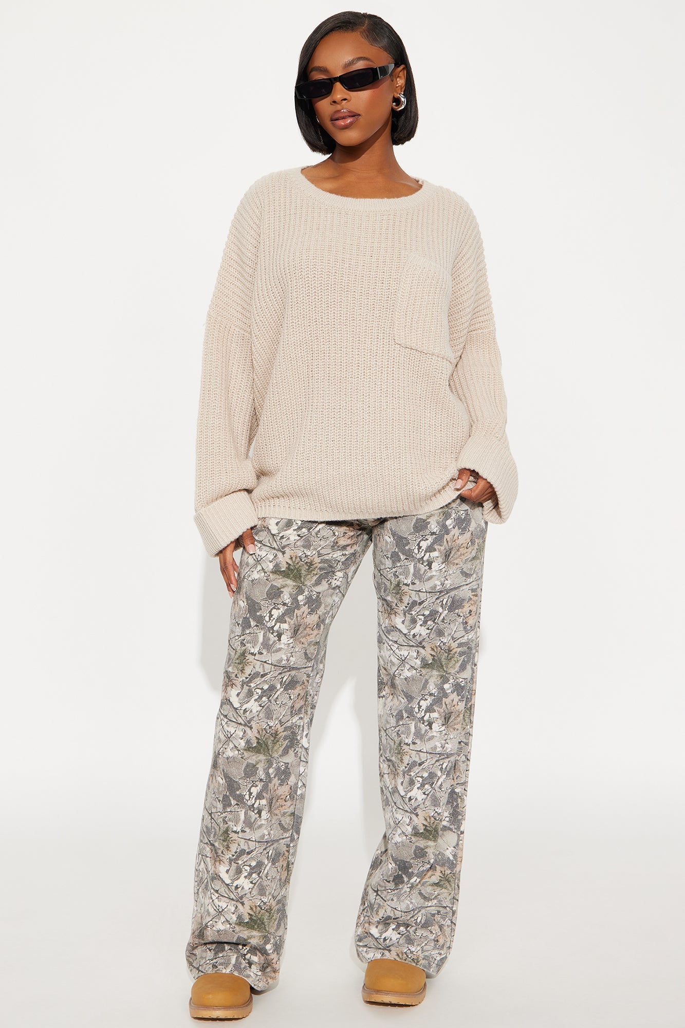 All Wrapped Up Chunky Knit Pullover Sweater - Light Taupe