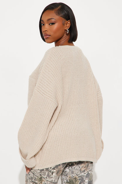 All Wrapped Up Chunky Knit Pullover Sweater - Light Taupe