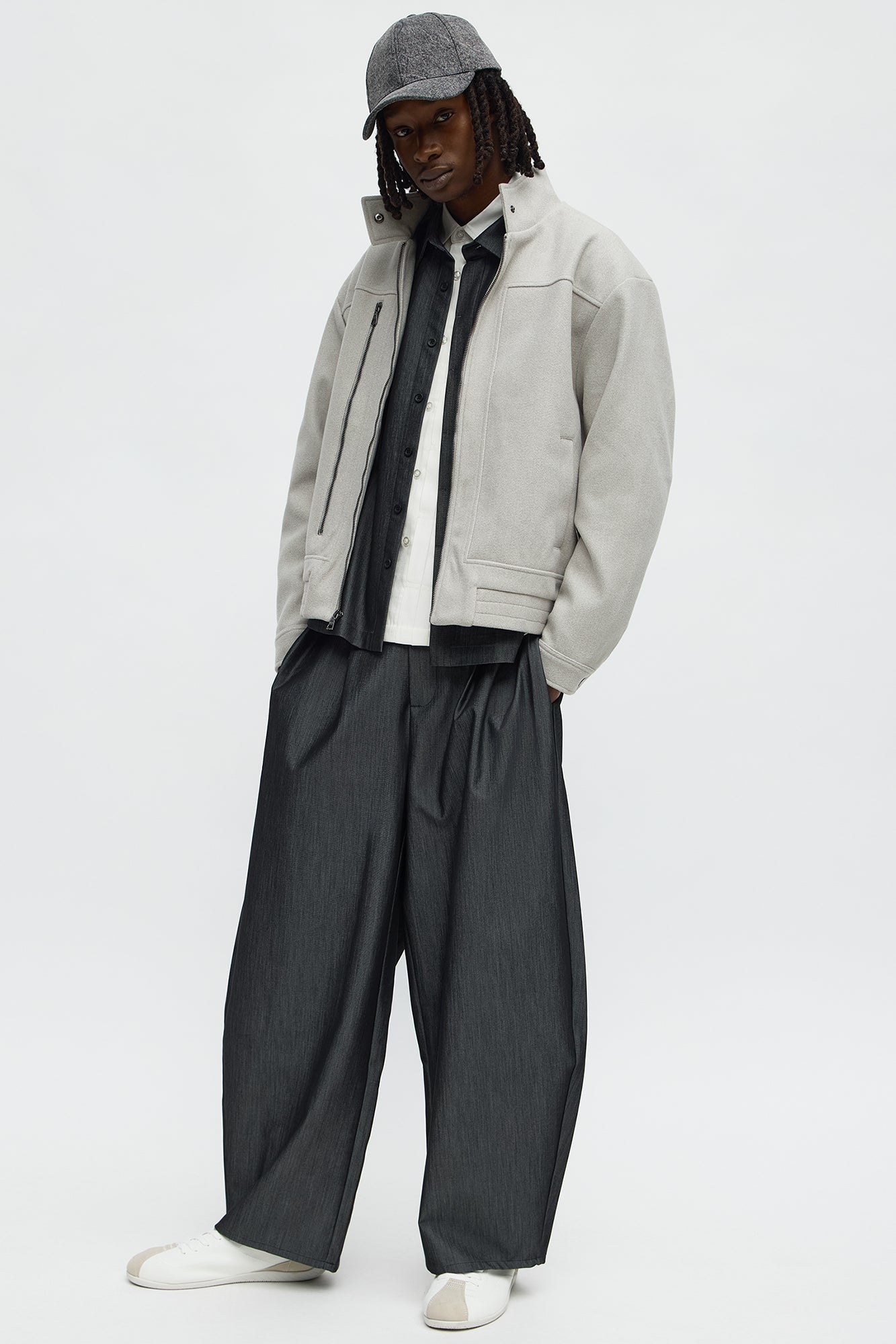 Zipper Detailed Bomber Jacket - Grey