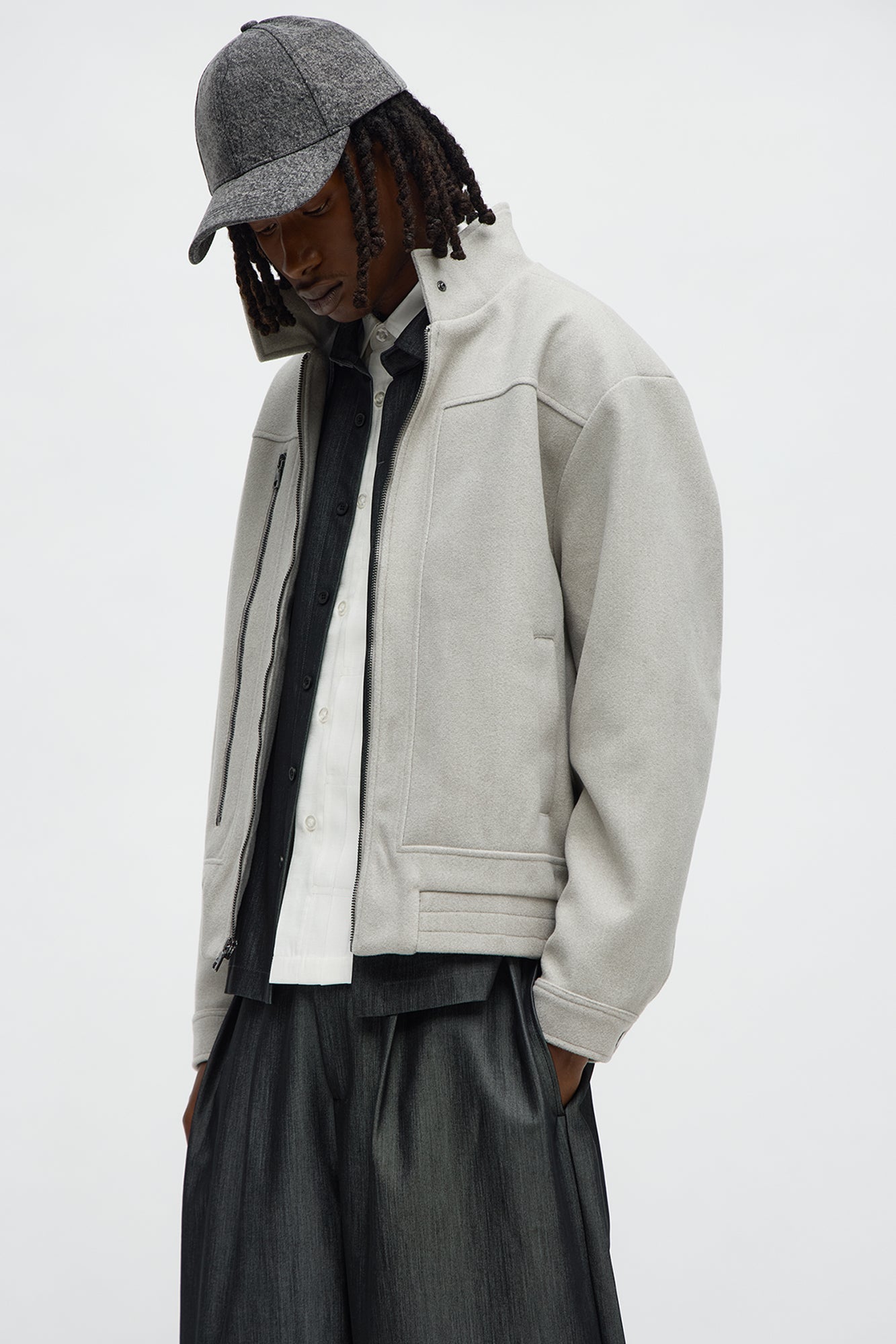 Zipper Detailed Bomber Jacket - Grey