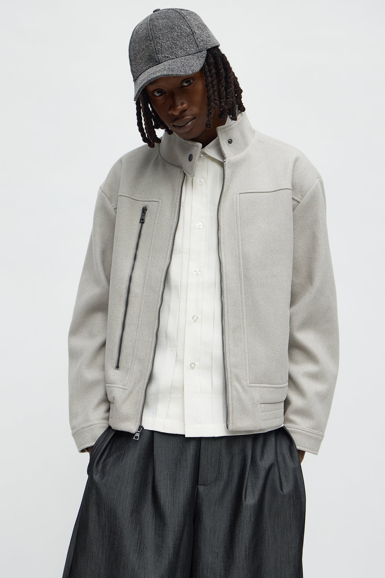 Zipper Detailed Bomber Jacket - Grey