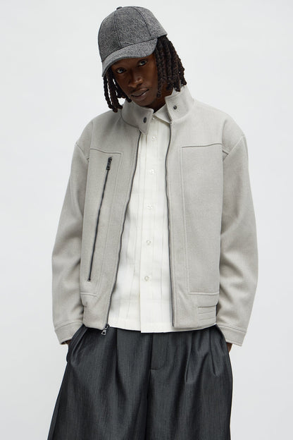Zipper Detailed Bomber Jacket - Grey