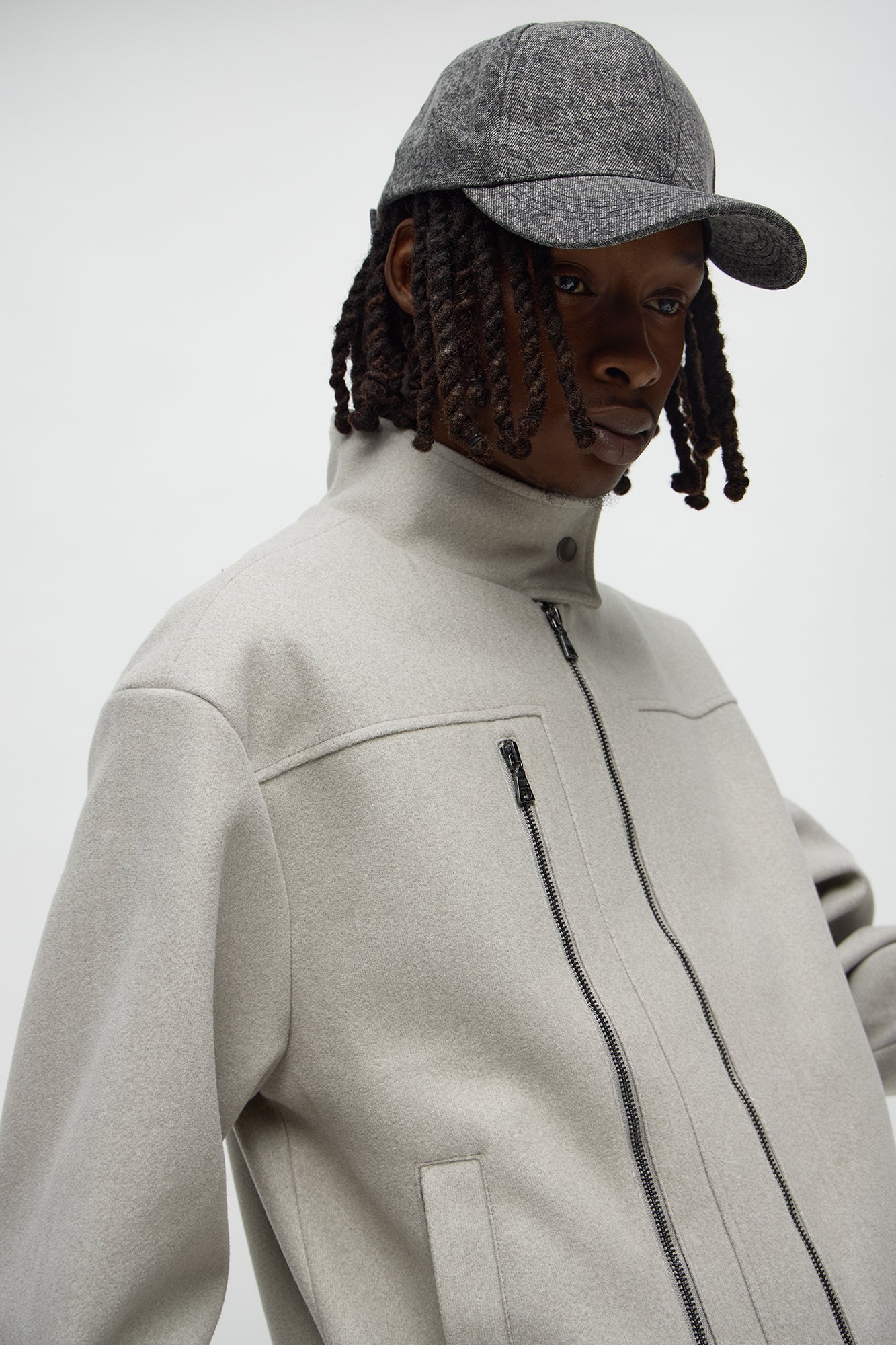 Zipper Detailed Bomber Jacket - Grey