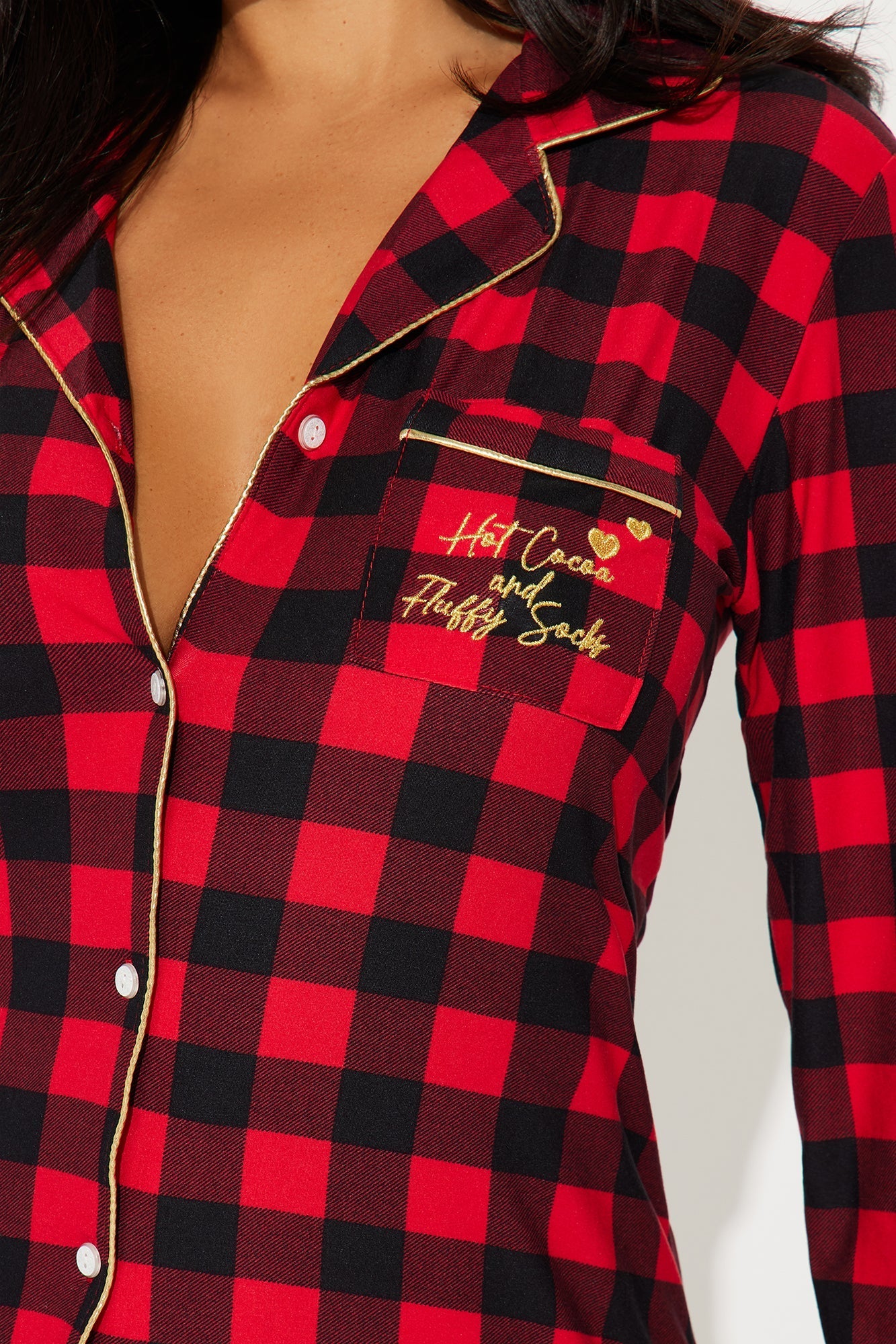 Hot Cocoa Glitter PJ Sleep Shirt - Red/Black