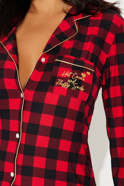 Hot Cocoa Glitter PJ Sleep Shirt - Red/Black