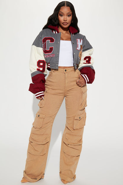 Cali Teddy Bomber Jacket - Grey/Combo