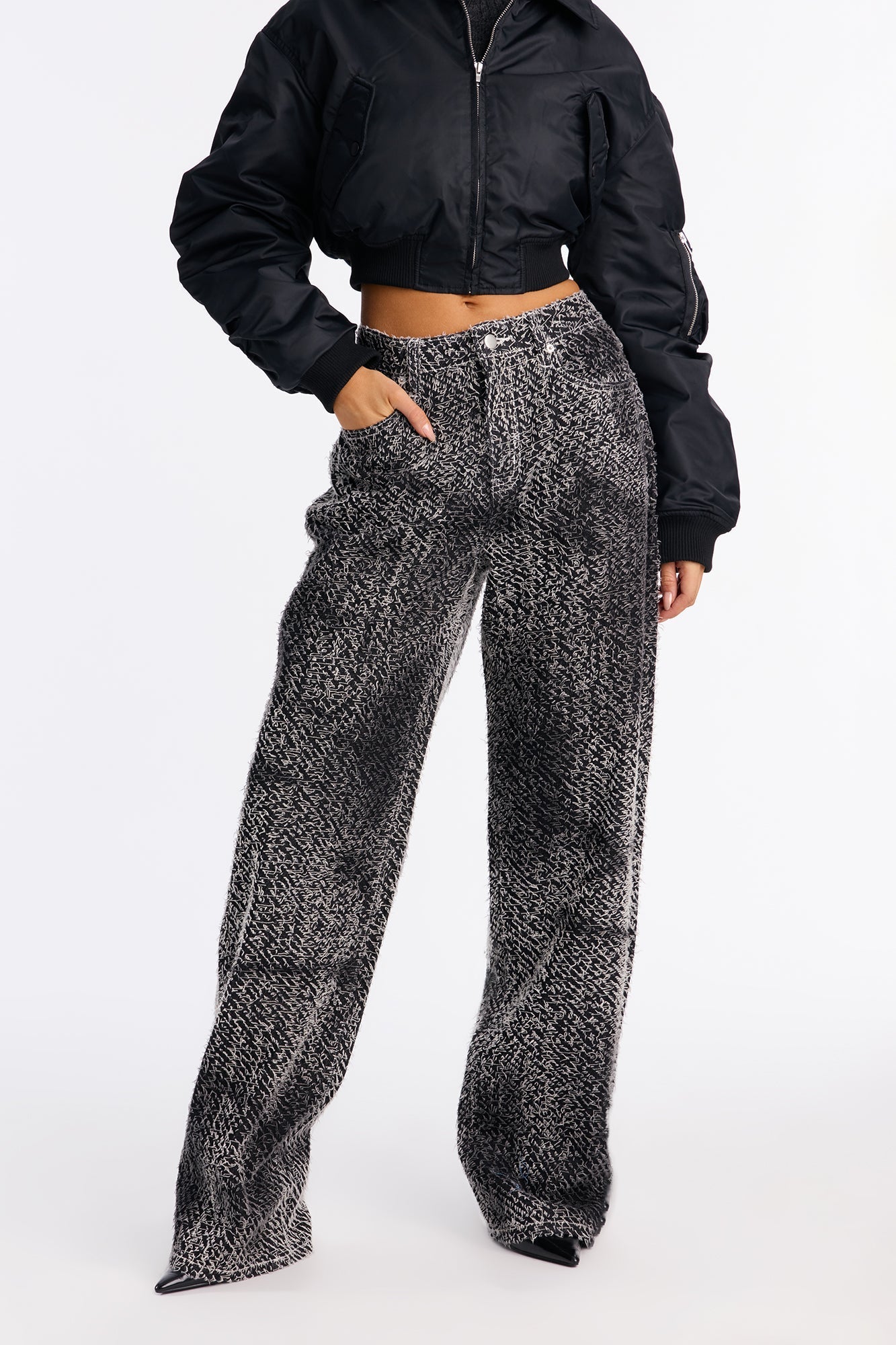 Valencia Jacquard Straight Leg Jeans - Black