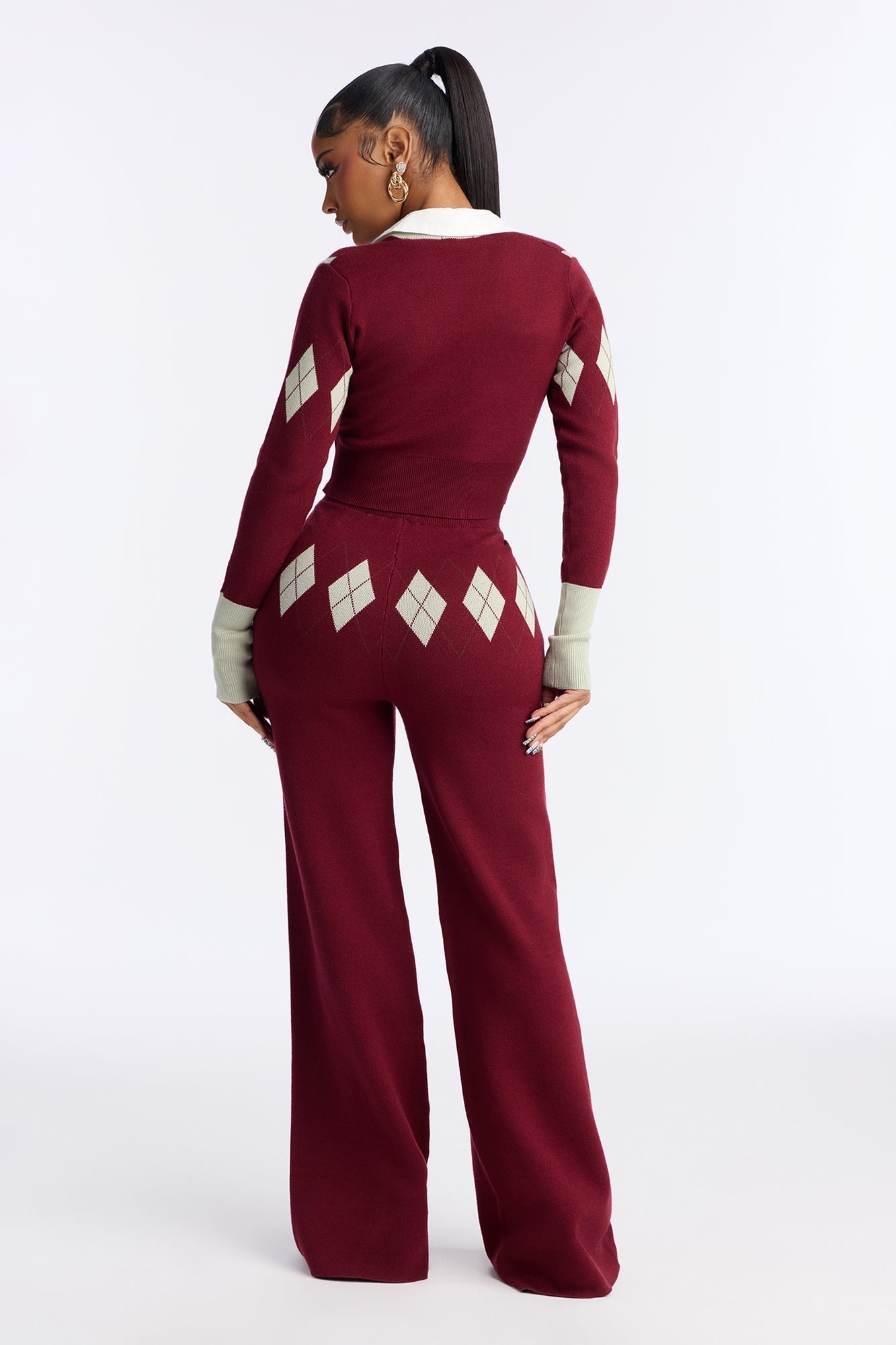 Camila Plaid Sweater Pant Set - Burgundy