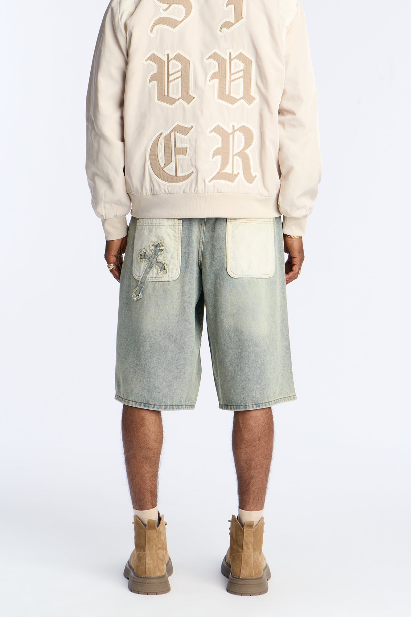 Baggy Love Cross Jeweled Denim Short - Vintage Wash