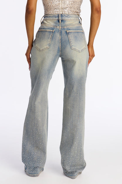 Tall Chasing A Dream Embellished Stretch Straight Leg Jeans - Vintage Wash