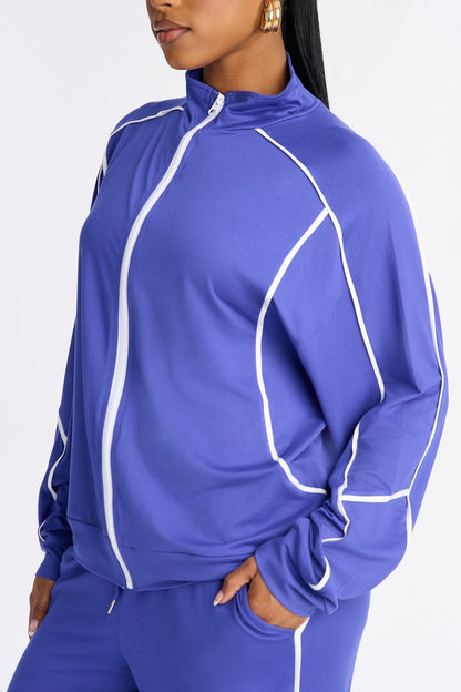 Lined Up Zip Up Hoodie - Royal