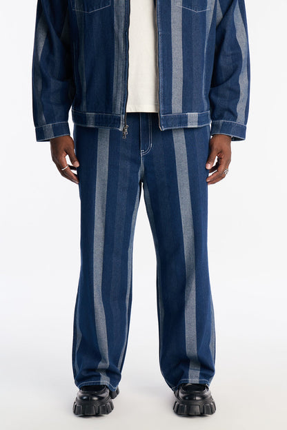 Wide Leg Two Tone Stripe Jean - Dark Wash