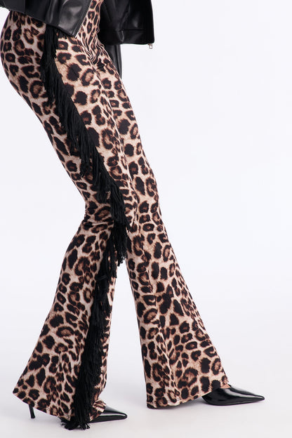 All At Once Leopard Fringe Flare Pant - Leopard