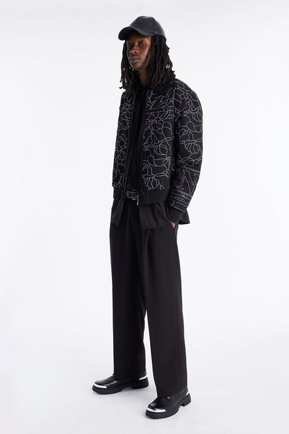 In Bloom Contrast Stitched Bomber Jacket - Black